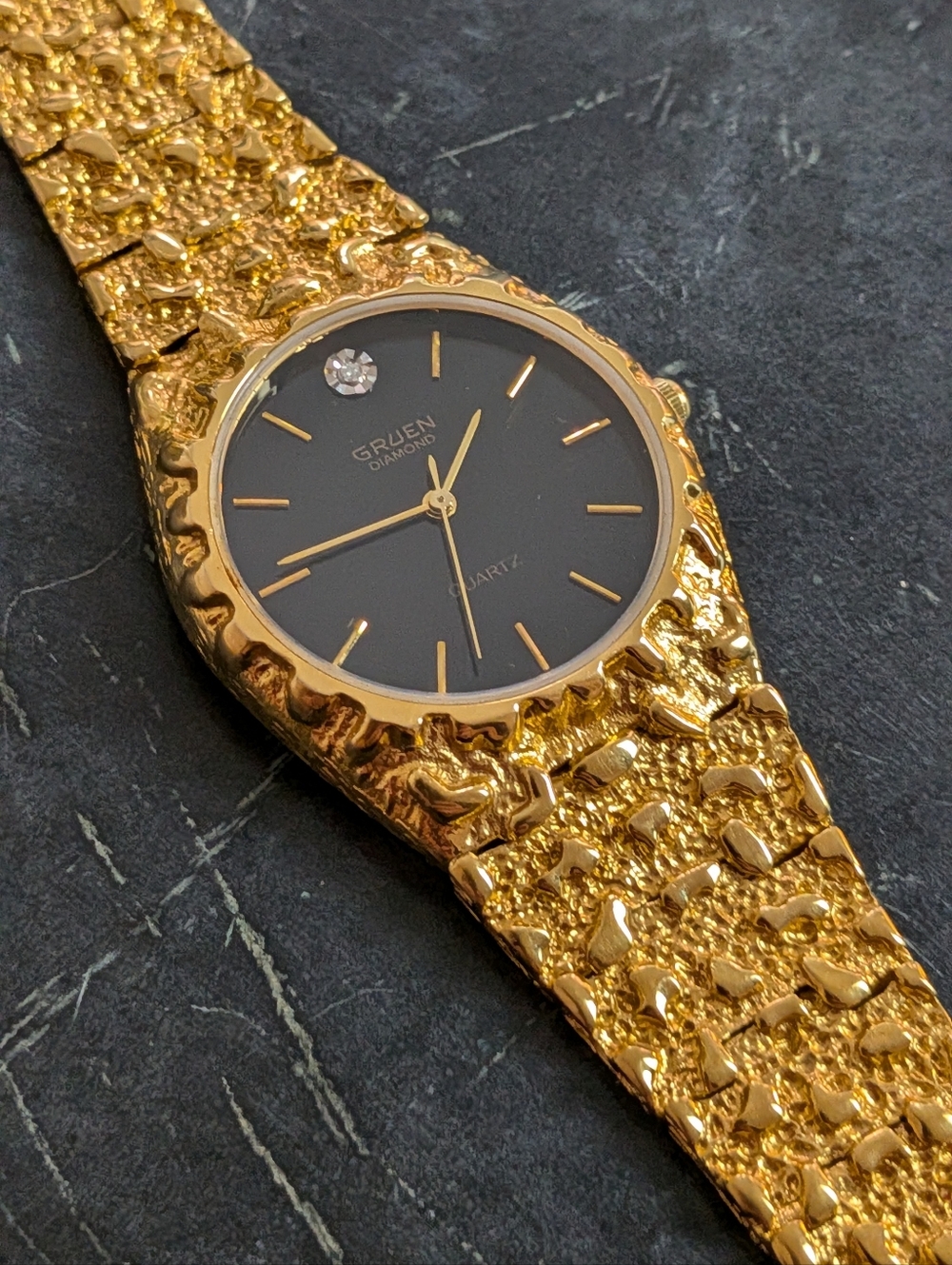 Gruen  Gold-Tone Black Dial Quartz Watch